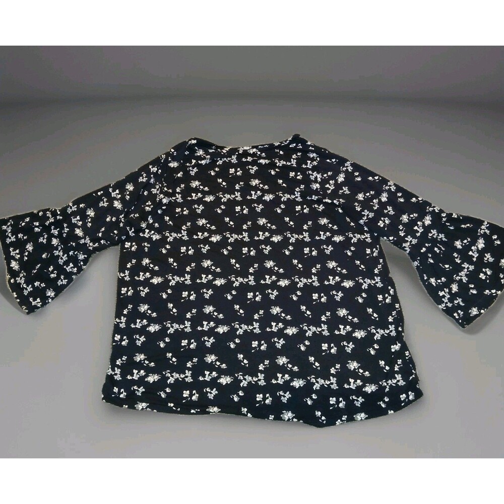 Sears Vtg Y2K Womens Floral Blouse Sz XL Bell-Sleeve Dark Romantic Black/White